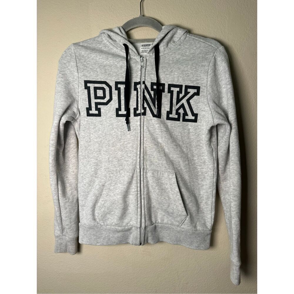 PINK Victoria's Secret zip up gray hoodie sz XS